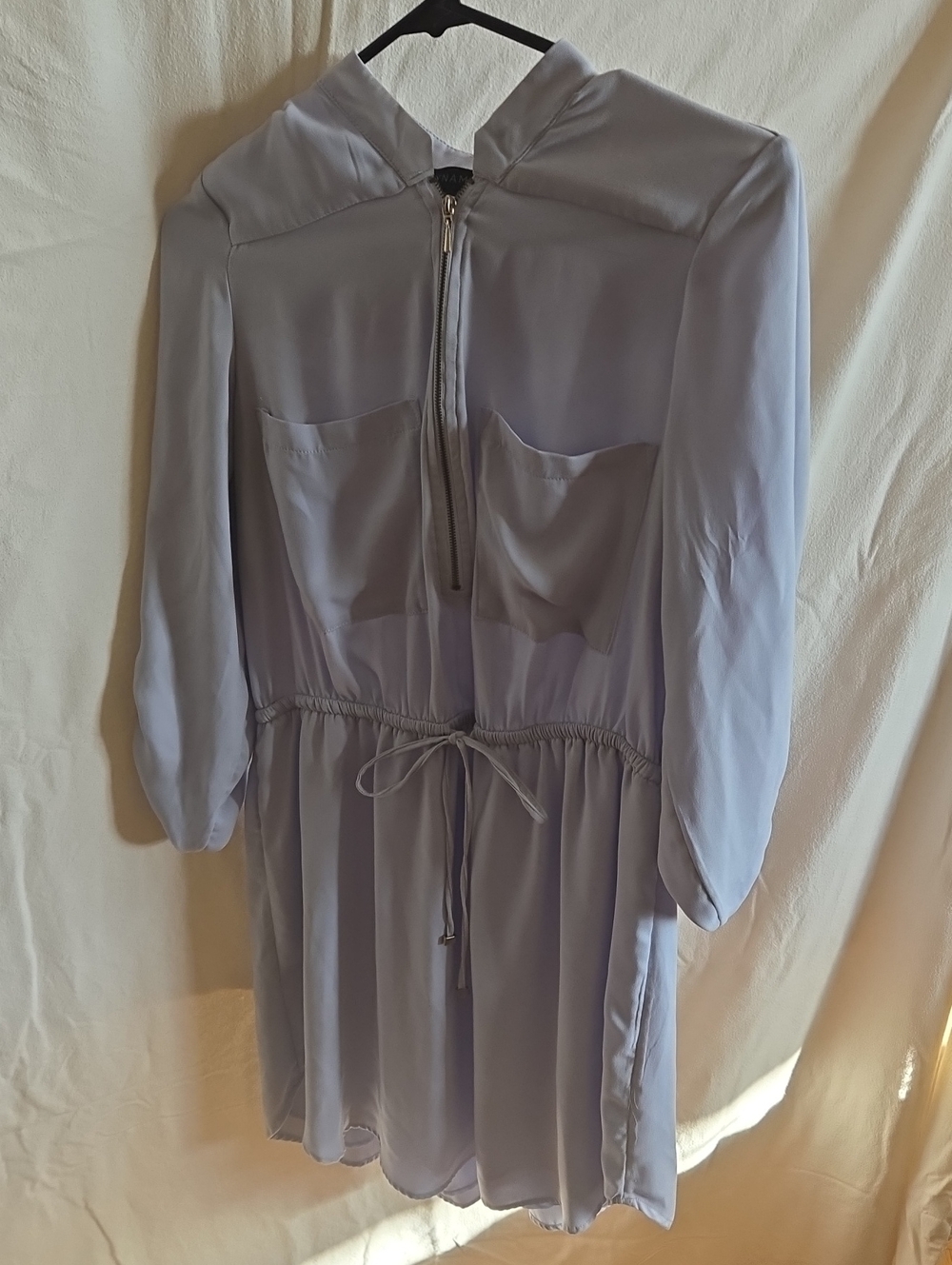Dynamite Light Baby Blue Long Sleeve Drawstring Shirt Dress
